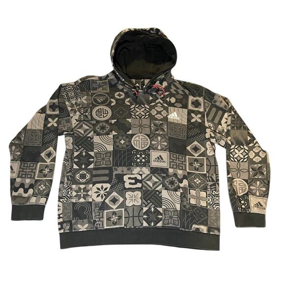 Adidas Mens CNY Allover Print Hoodie Chinese New Year Medium Gray AOP Activewear - Picture 1 of 11